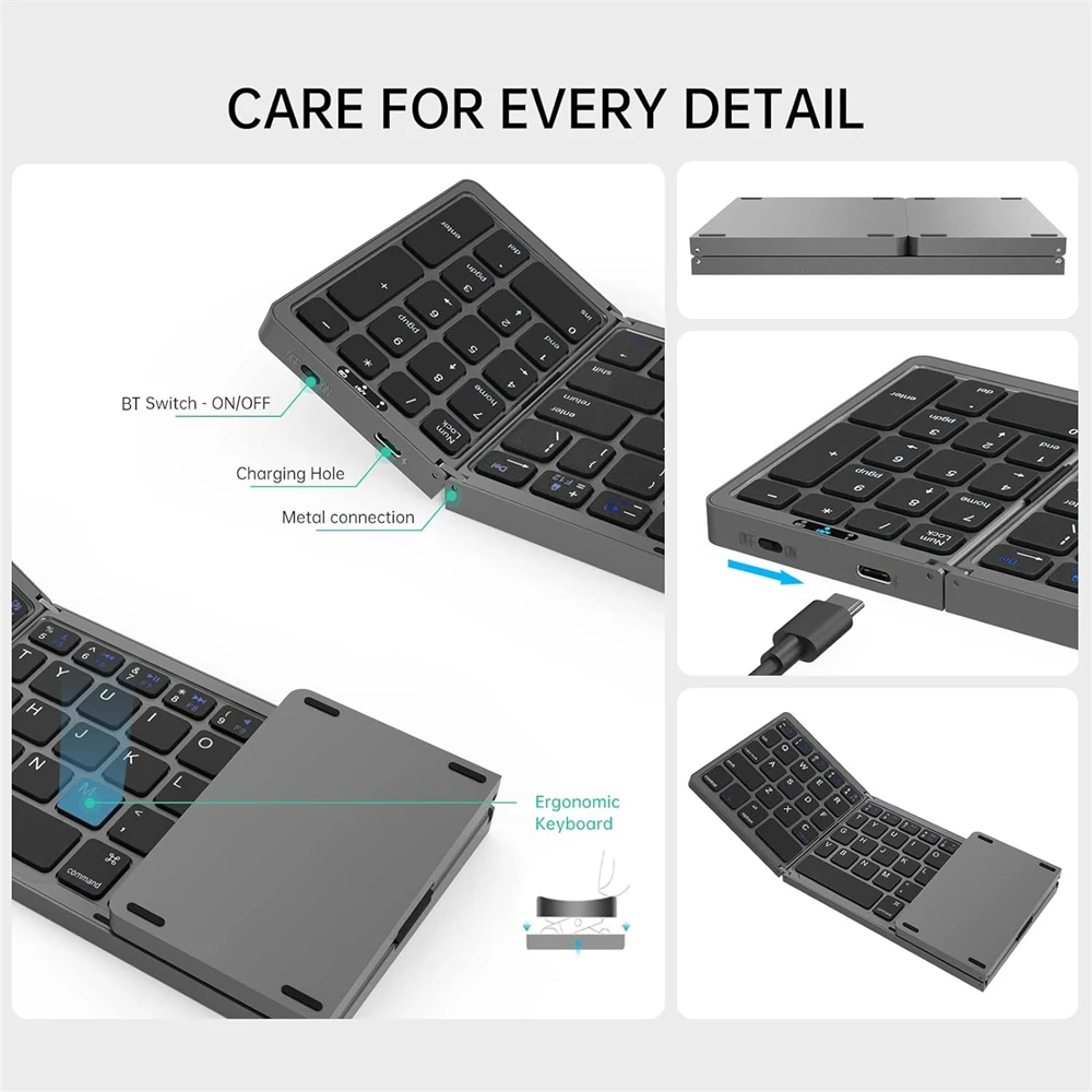 Tablet Keyboard Portable Mini Foldable Bluetooth Keyboard Numeric Keypad For Spanish Russian Korean Portuguese Italian iOS Win B