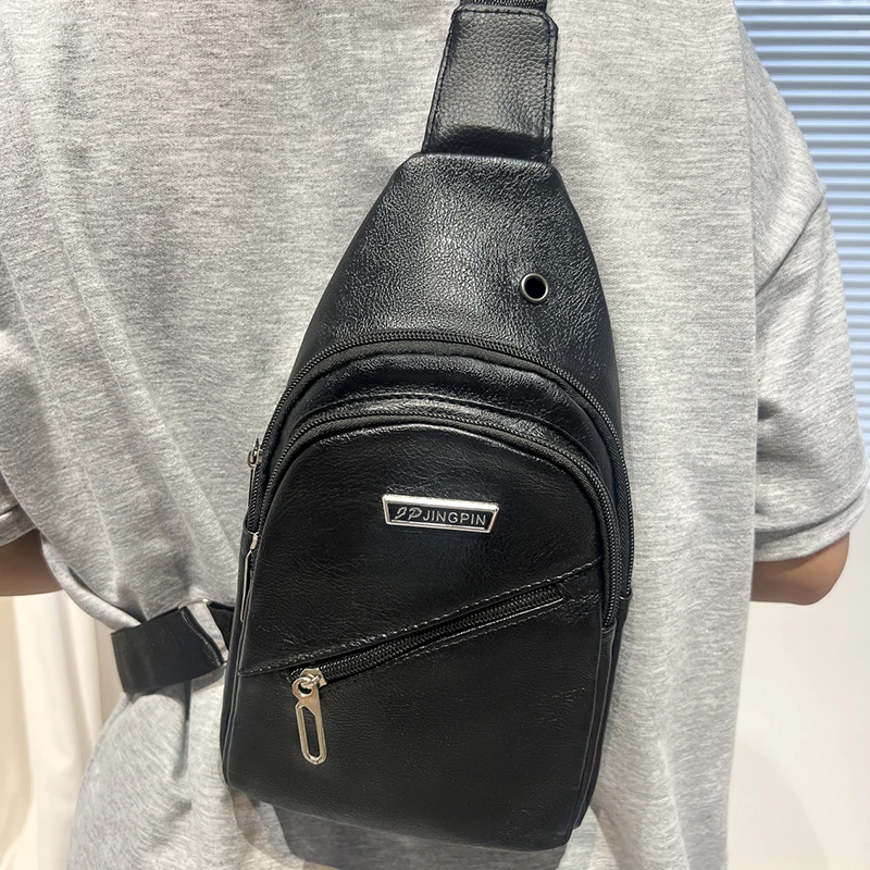 Zipper PU Chest Bag for Men 2024 New Brand Business High-quality Large Capacity Luxury Retro Shoulder Bag Travel Crossbody Bags