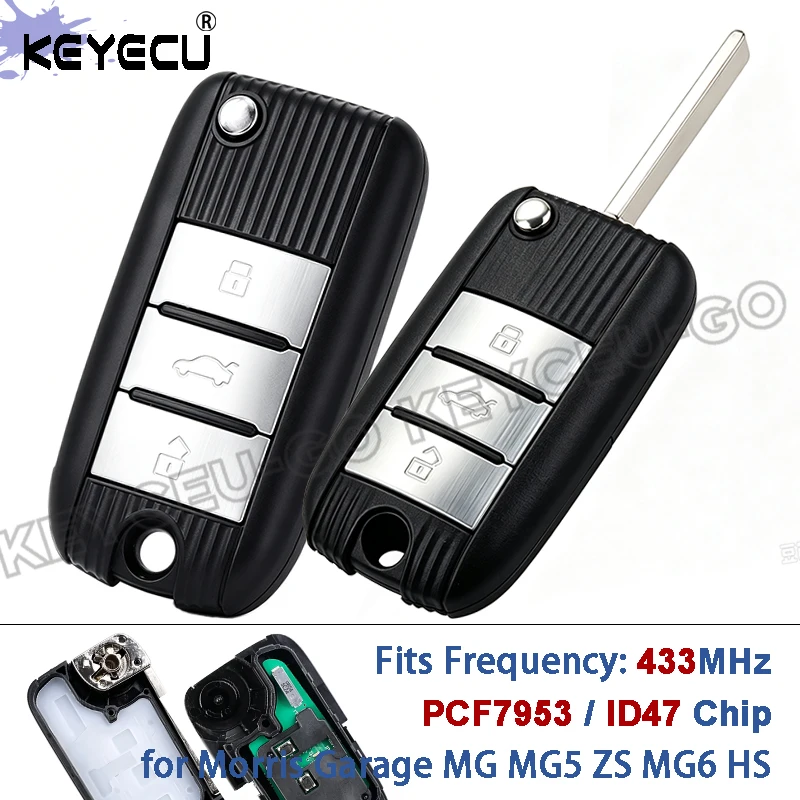 KEYECU 433MHz PCF7953 ID47 Chip Klappbarer Keyless-Go Smart Fernschlüssel für Morris Garage MG HS ZTS ZS MG3 MG6 MG5 RX5 RX8 I5 I6
