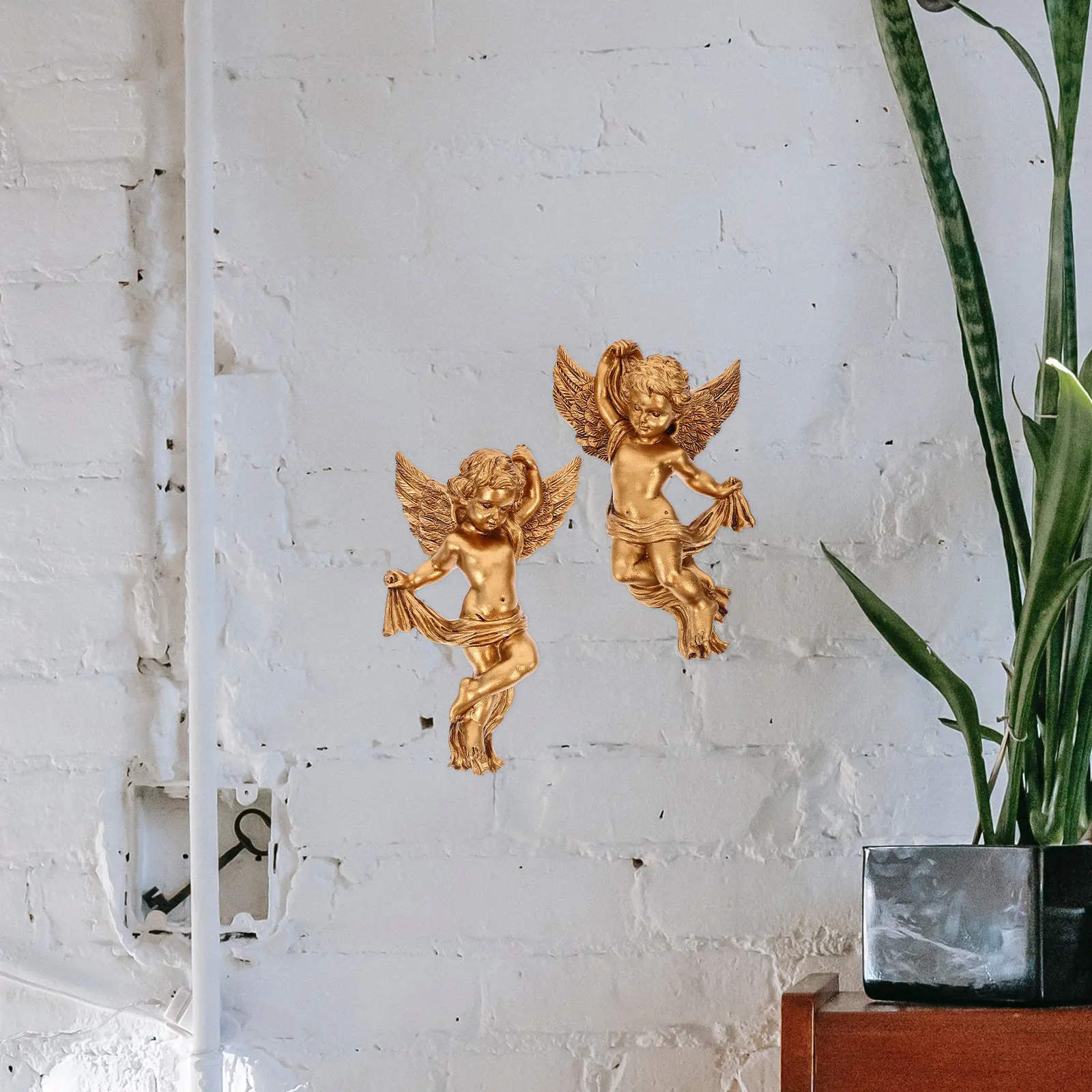 2Pcs Resin Angel Wall Hanging Sculpture Eye Catching Size Perfect for Living Room Bedroom Hallway Festival Gift Wall Craft Decor