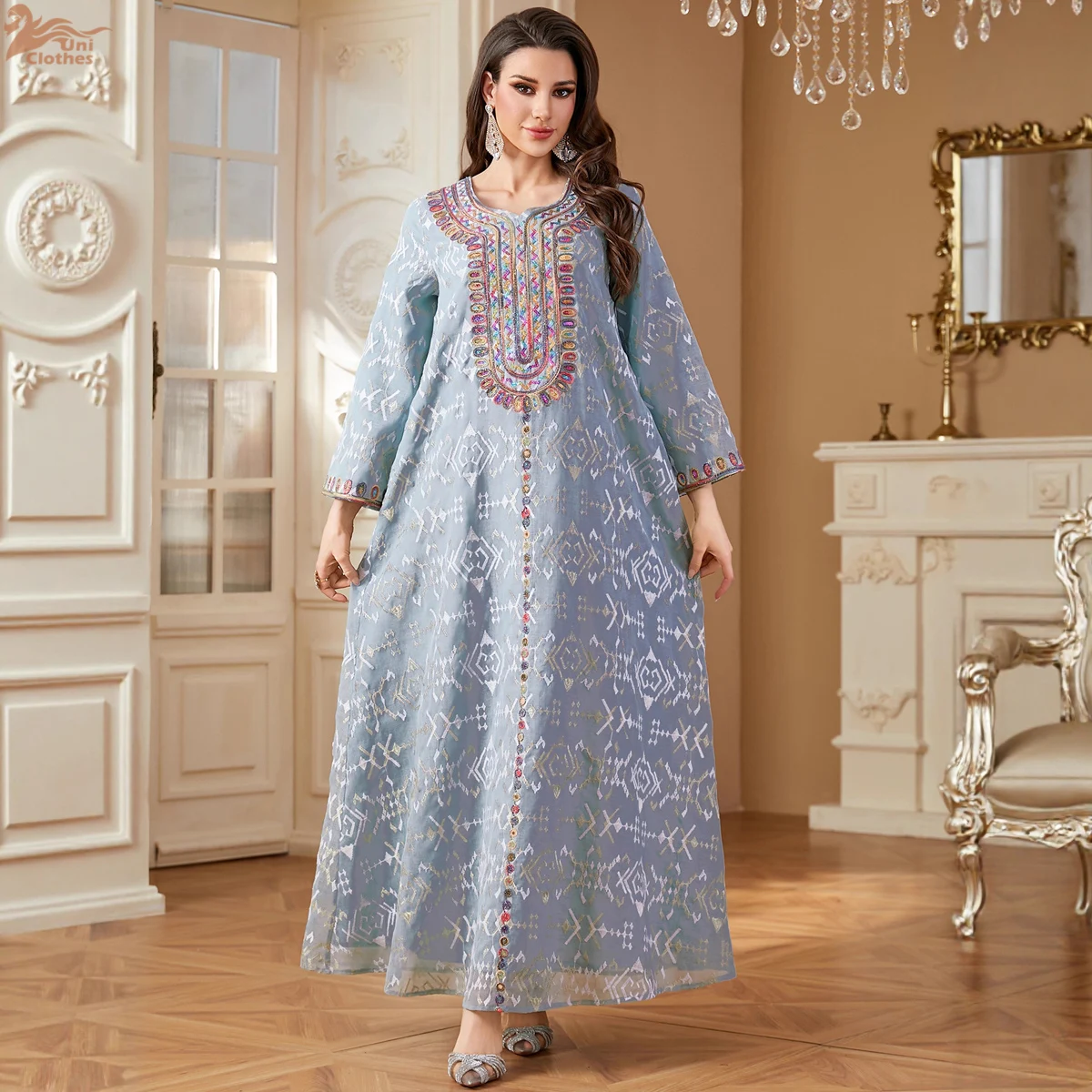 Muslim 2026 New Fashion Middle East Women's Loose Casual Trendy Elegant Embroideried Long Sleeve Abaya Female Jalabiya Clothes