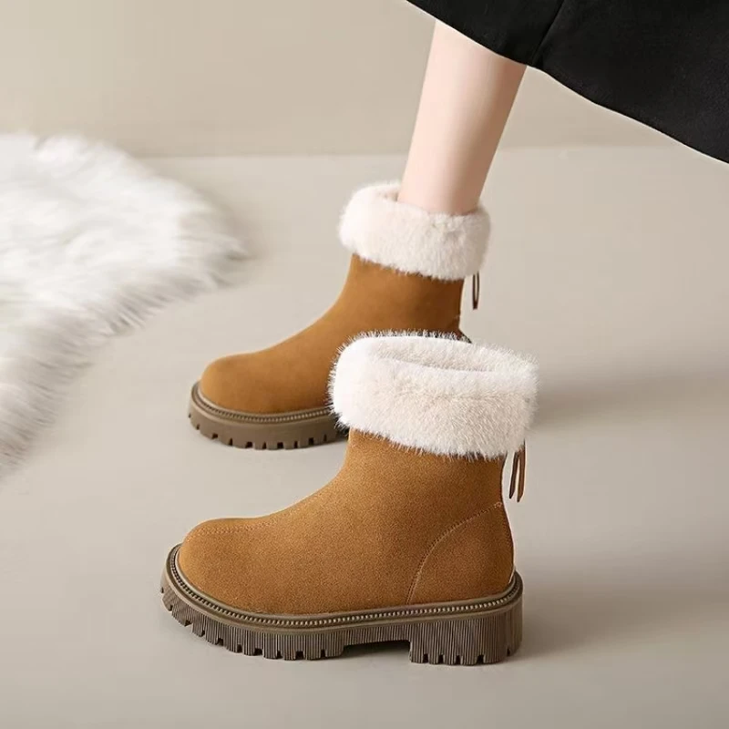 

Women's Winter New Thickened Plush Keep Warm Snow Boots Thick Sole Non Slip Waterproof Round Toe High Top Big Size Cotton Boots