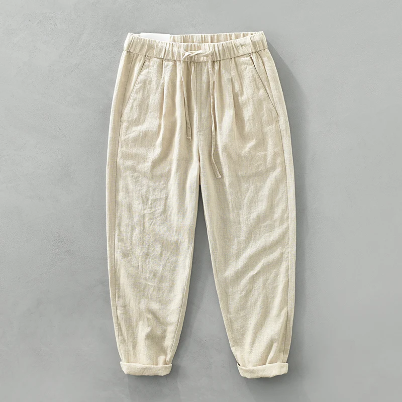 

Men's Casual Linen Pants Summer Thin Loose Retro Artistic Straight Leg Cotton Linen Trousers Breathable Comfortable Fashionable