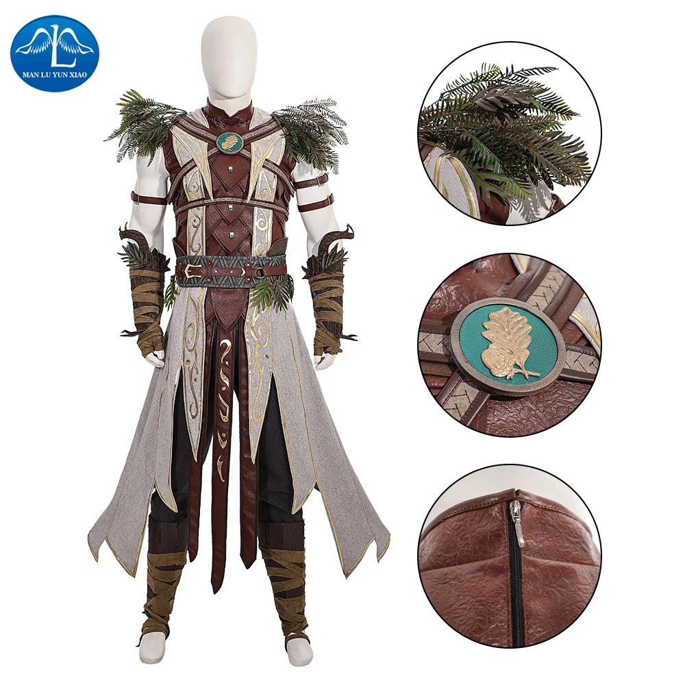 Baldurs Cos Gate Halsin Cosplay Costume Uniform Halloween Party for Men Top and Pants Accessories Full Set