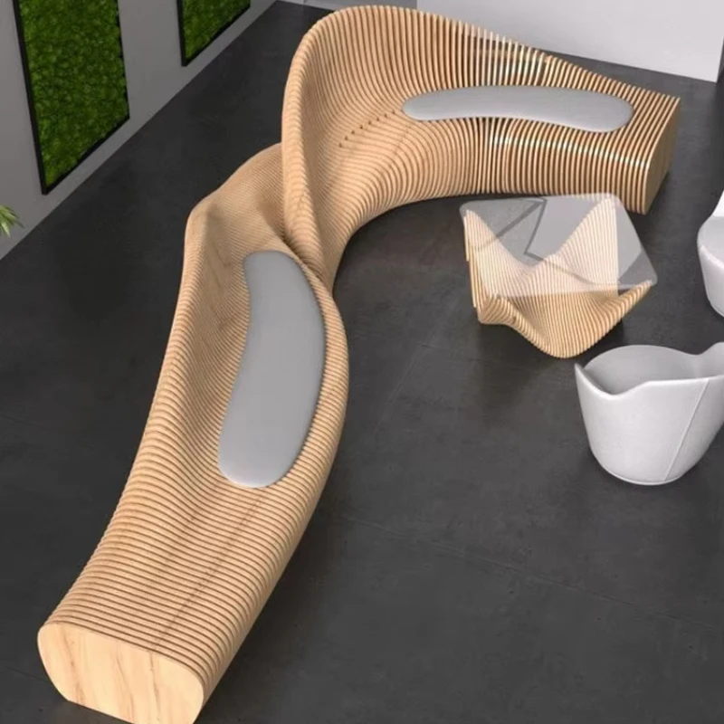 

Creative Modern Irregular Shape Solid Wood Sofa Chair Outdoor Bench Outdoor Terrace