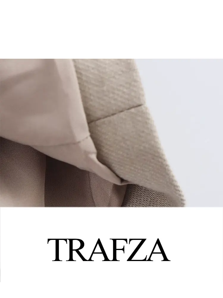 TRAFZA-Blazer Retro de manga larga para mujer, Blazer corto con solapa y un solo botón, a la moda, mezcla de lino, Y2K