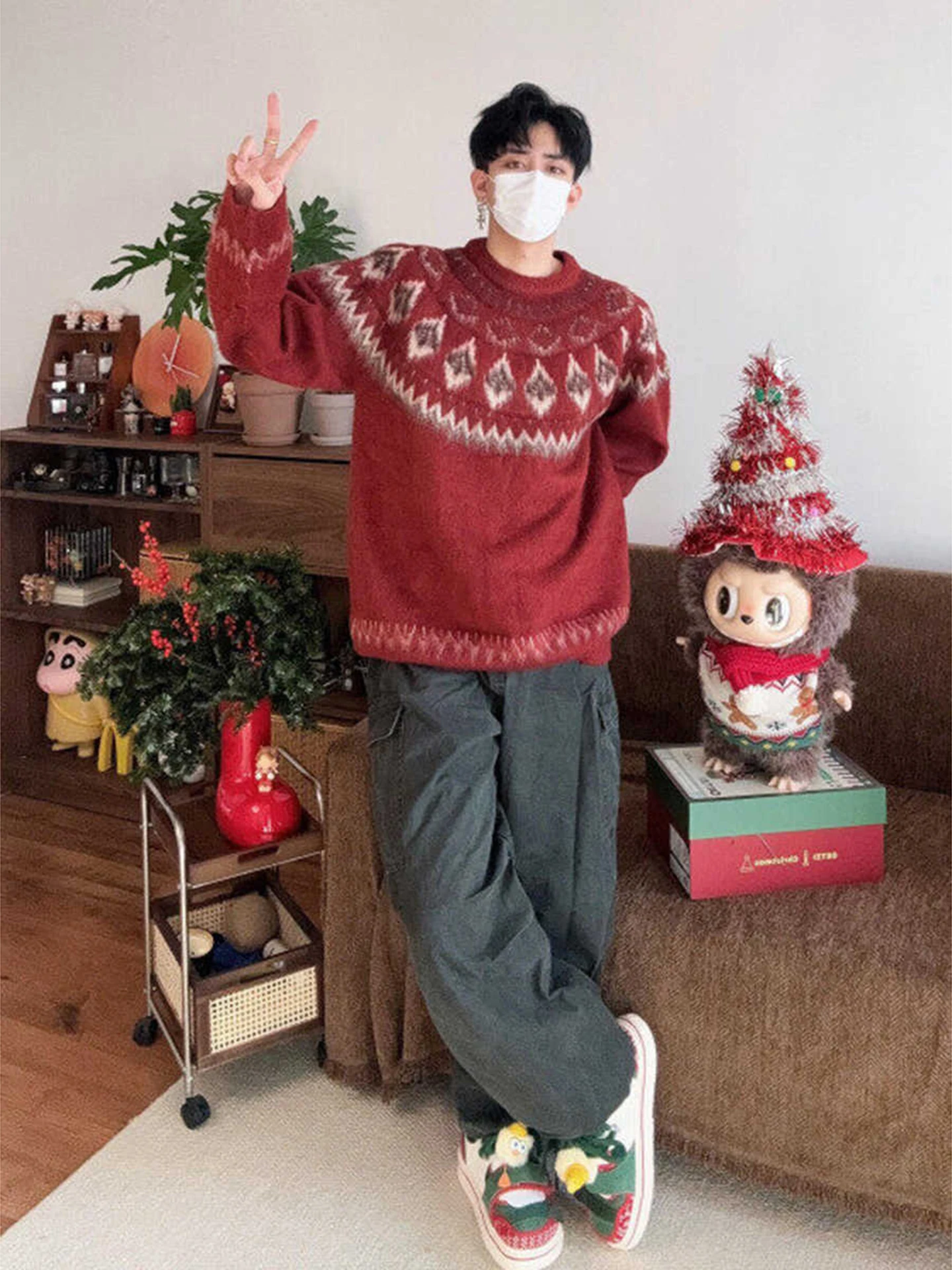 

Nordic Sle Cisas, красный круглый трикотаж Ne, мужской зимний мягкий пышный свитер Lazy Faion, модная повседневная одежда для мальчиков