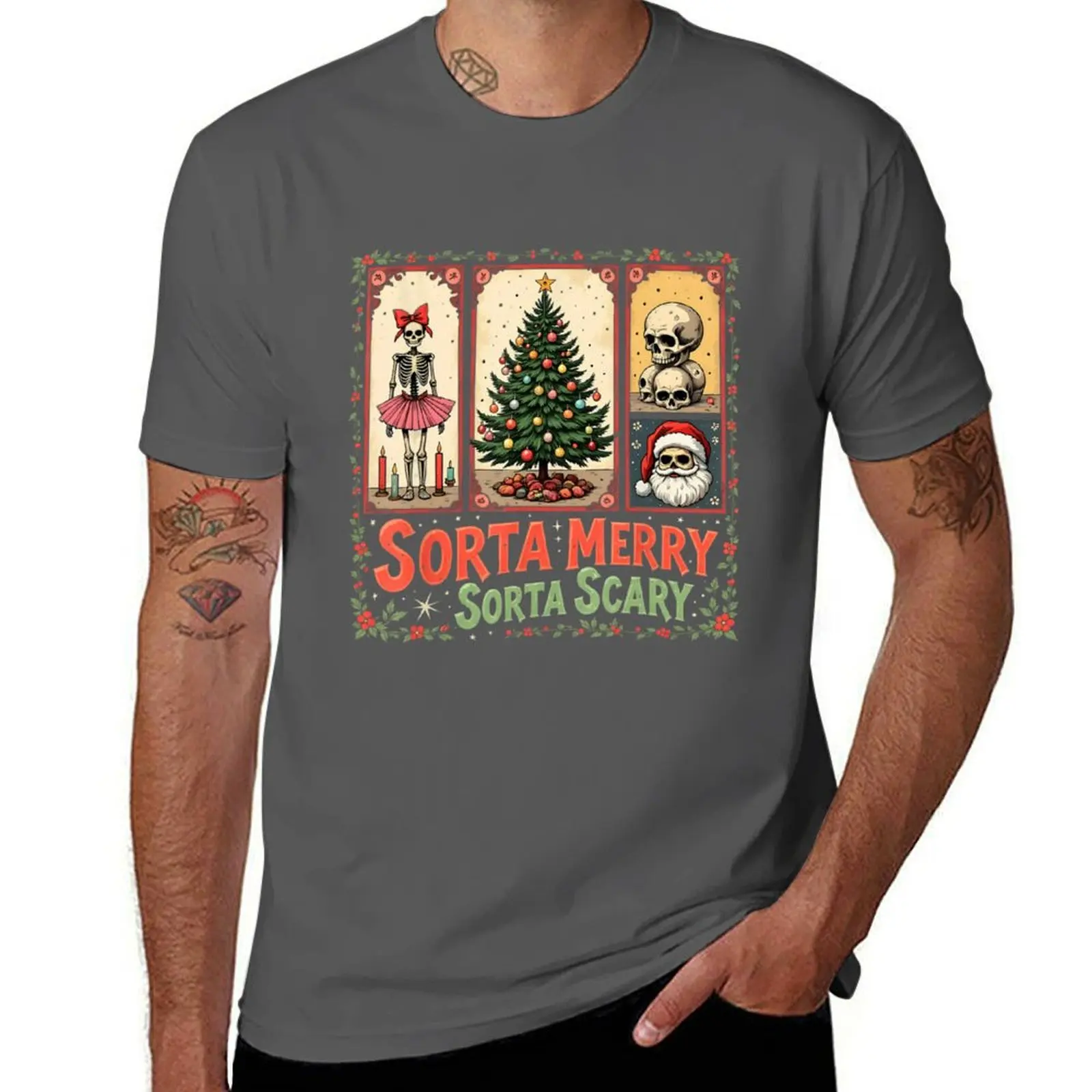 Xmas Skeleton Sorta Merry Sorta Scary T-Shirt t shirts for man cotton soft anime t shirts oversize t shirt custom print T-Shirt