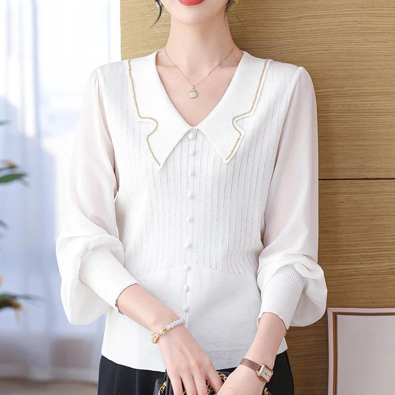 

Новый весенне-осенний женский свитер - свободный модный лоскутный пуловер с v-образным вырезом, стильный дизайн, вязаный базовый слой, топ