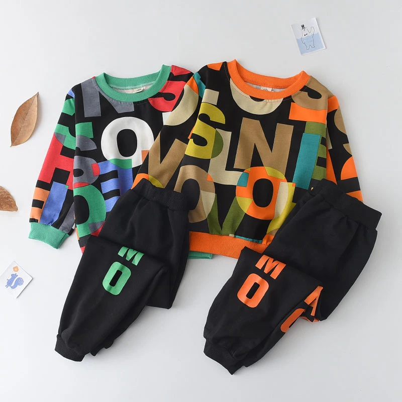 Boys Clothing Sets New Autumn Boys Clothes Print Sweatshirt Pants 2Pcs Suit Casual Kids Clothing Sets for 1-5 Years