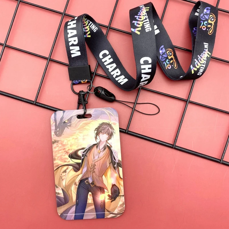 Genshin Impact Cartoon Keychain Lanyard  Phone Rope Neck Strap Fox ID Card Credit Badge Holder Miko Lariat Fans Gift