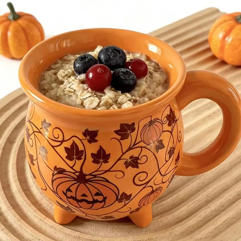 Cute Pumpkin Pattern Ceramic Mug Heat Resistant Couple Halloween Witch Coffee Cup Water Glass Gift for Her Him