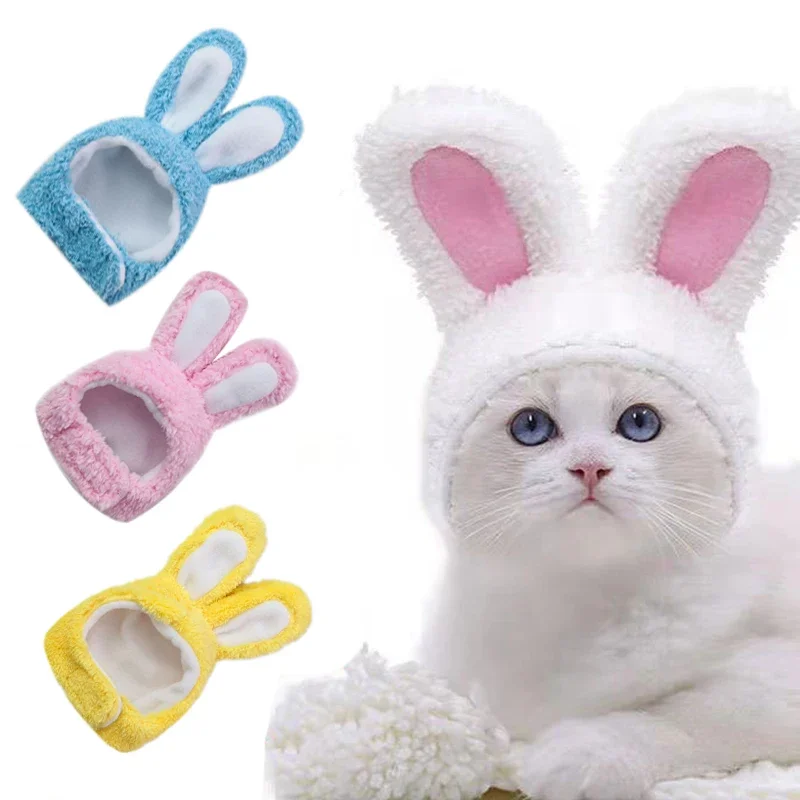 Divertente copricapo di gatto carino orecchie di coniglio berretto per gatti caldo peluche Pet cappello natale Cosplay puntelli PhotoProp gattino