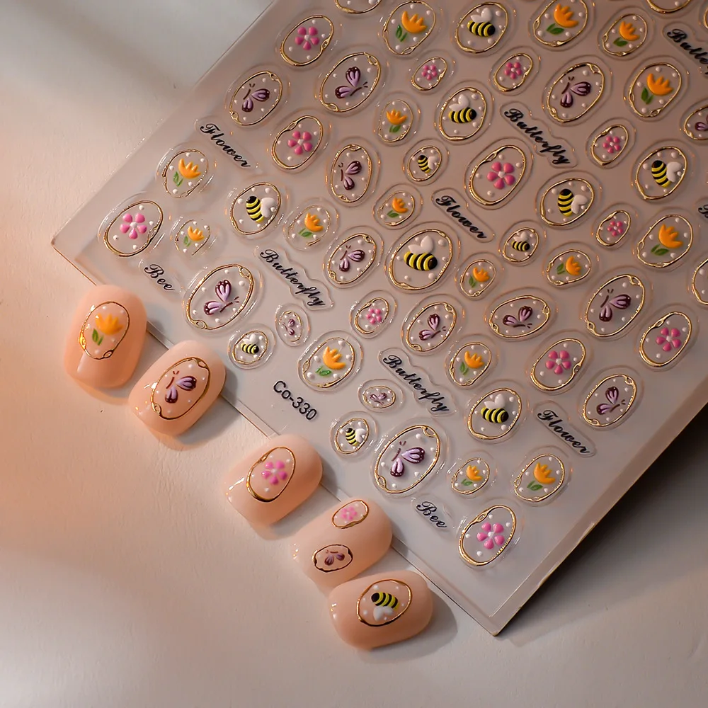 5d em relevo abelha e flor adesivos de unhas ins estilo pastoral adesivo de unhas decalque autoadesivo para acessórios de arte de unhas decoração