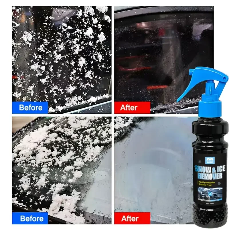 Snow and ice removal kit comes with de-icing fluid, water-based, non-greasy formula that penetrates quickly and dissolves frost