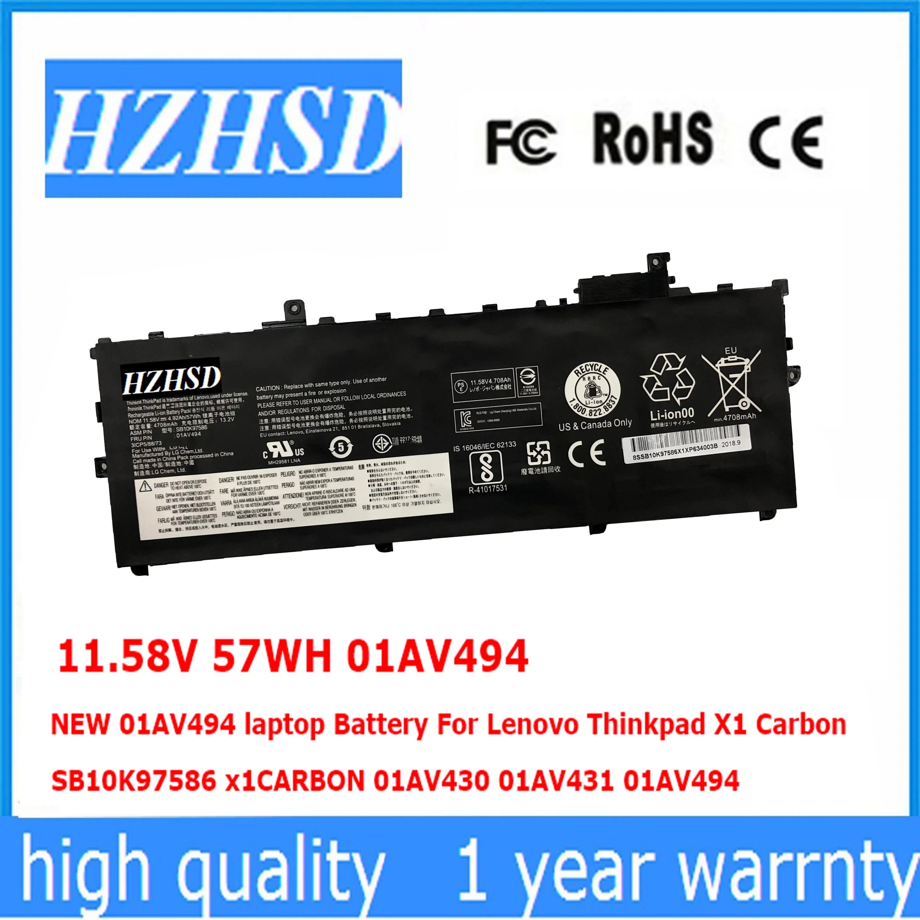 Imagem -01 - Bateria Original do Portátil para Lenovo Thinkpad Carbono x1 ° 2023 ° 2023 Série 01av429 Sb10k97586 11.58v 57wh 01av494 01av430 bateria original do portatil para lenovo thinkpad carbono x1 2023 2023 serie 01av429 sb10k97586 1158v 57wh 01av494 01av430 01