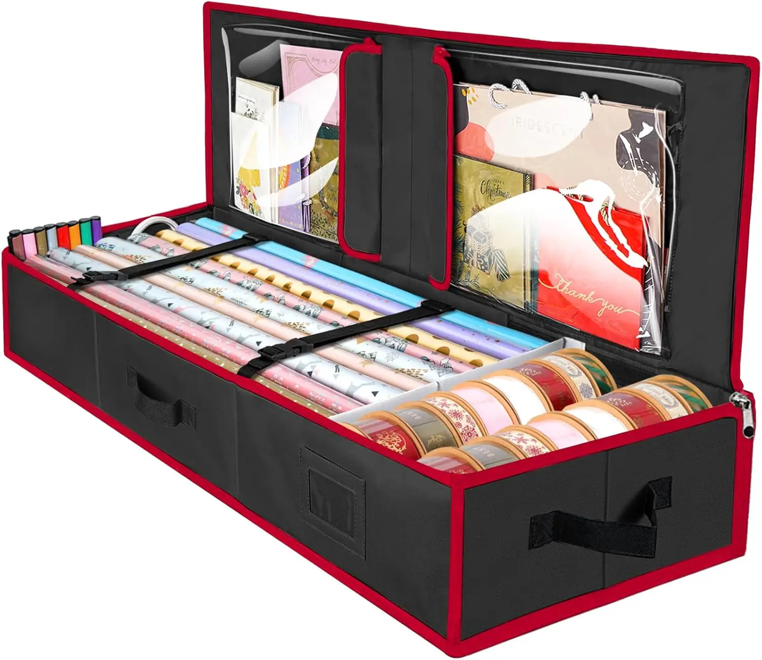 

Органайзер для хранения подарочной бумаги, прочная сумка для хранения подарочной упаковки из ткани Оксфорд 600D (40 дюймов) с гибкими разделителями для лент