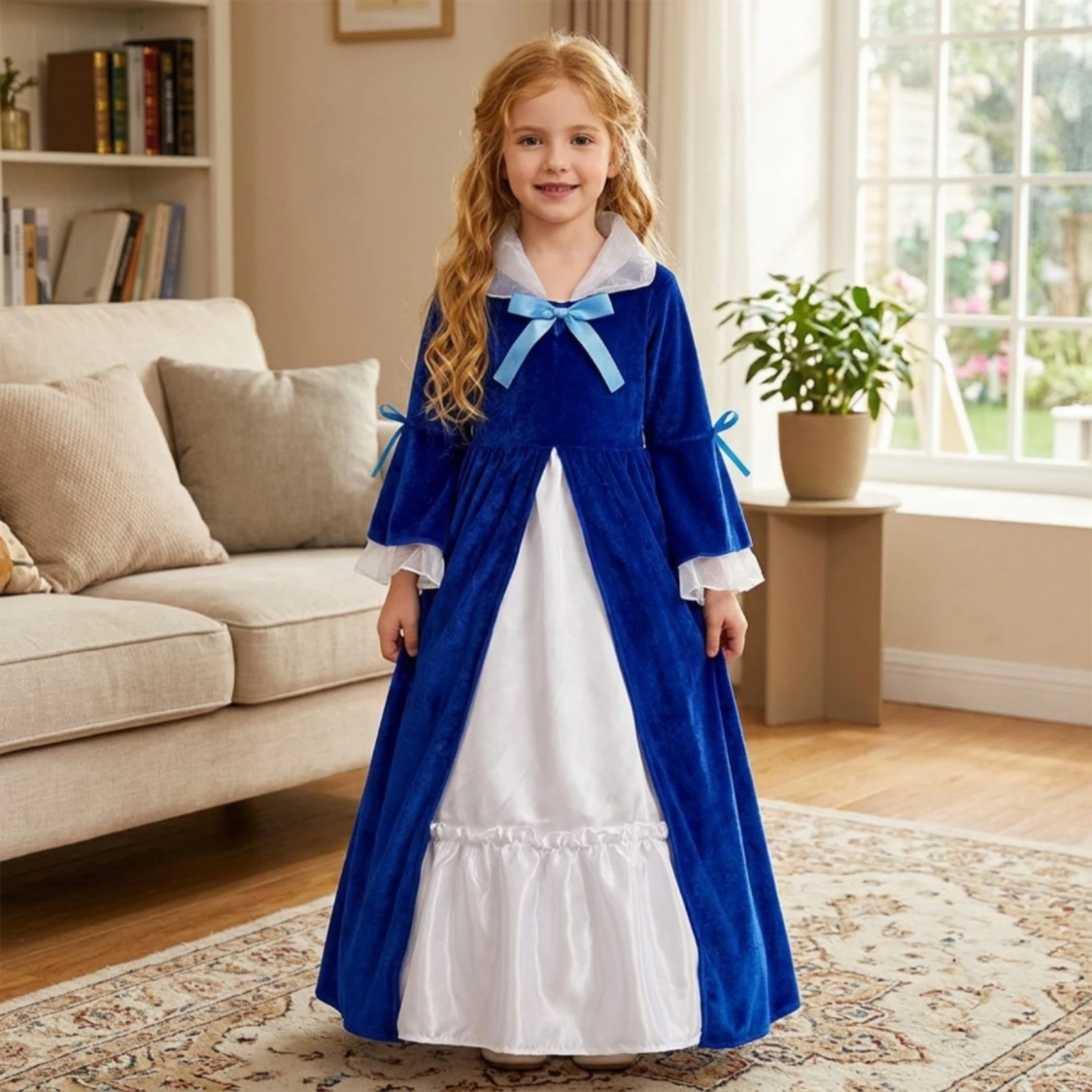 Velvet Dress with Collar Colonial-Inspired Historical Dress Pioneer Costume Modest Clothing Classic for Girls