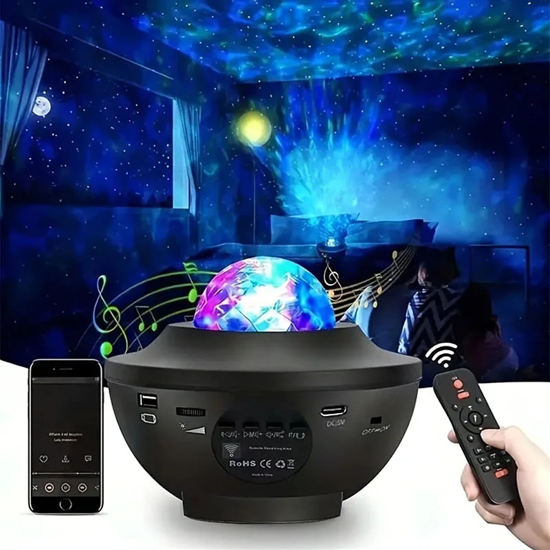 LED Starry Galaxy Projector Bluetooth USB Music Player Night Light Romantic Ocean Colorful Projector for Kids Bedroom Home Decor