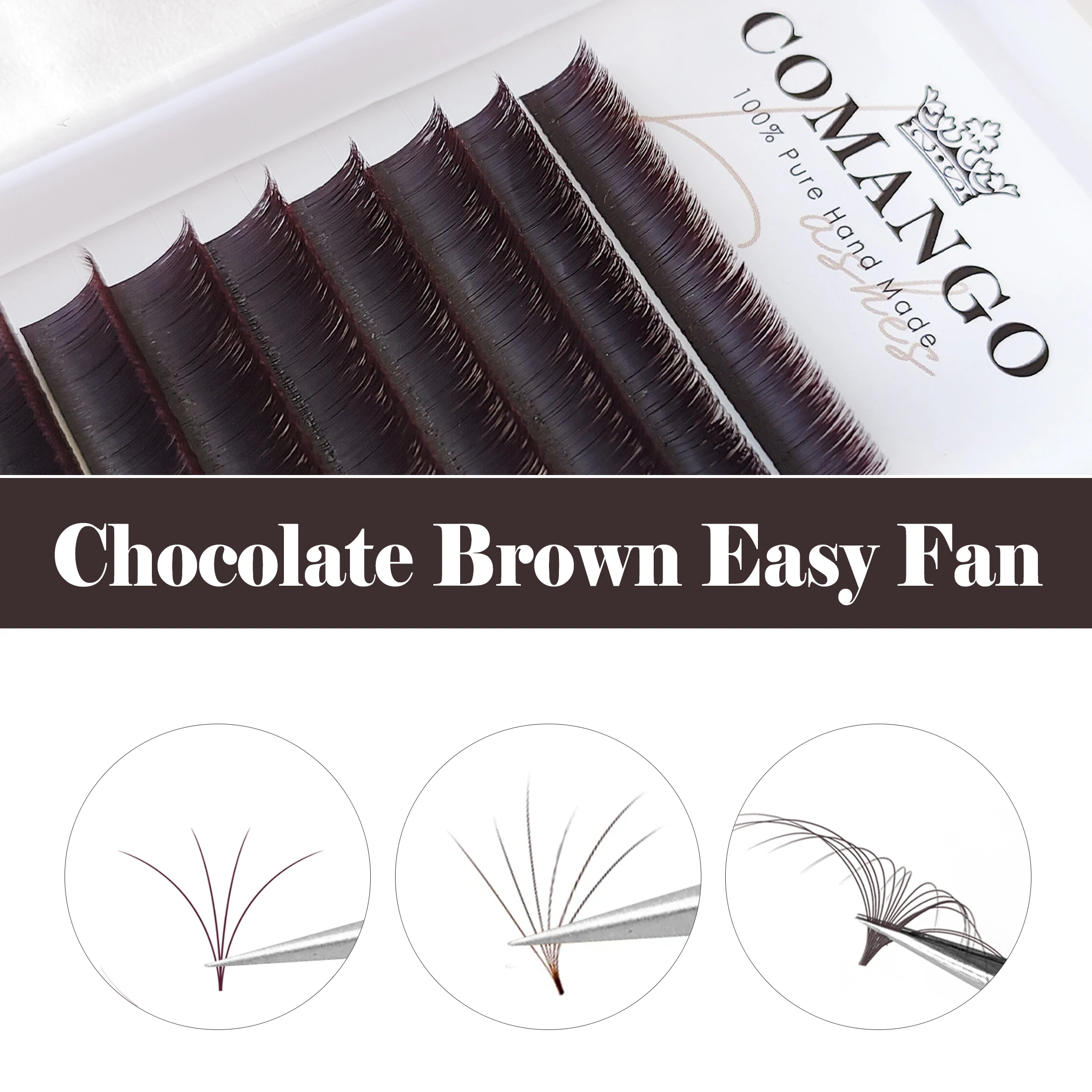 CoMango Brown Easy Fan Lashes Extensions Chocolate Colored Eyelashes Auto Fanning Blooming Eyelash Volume Fans Cilios pestañas