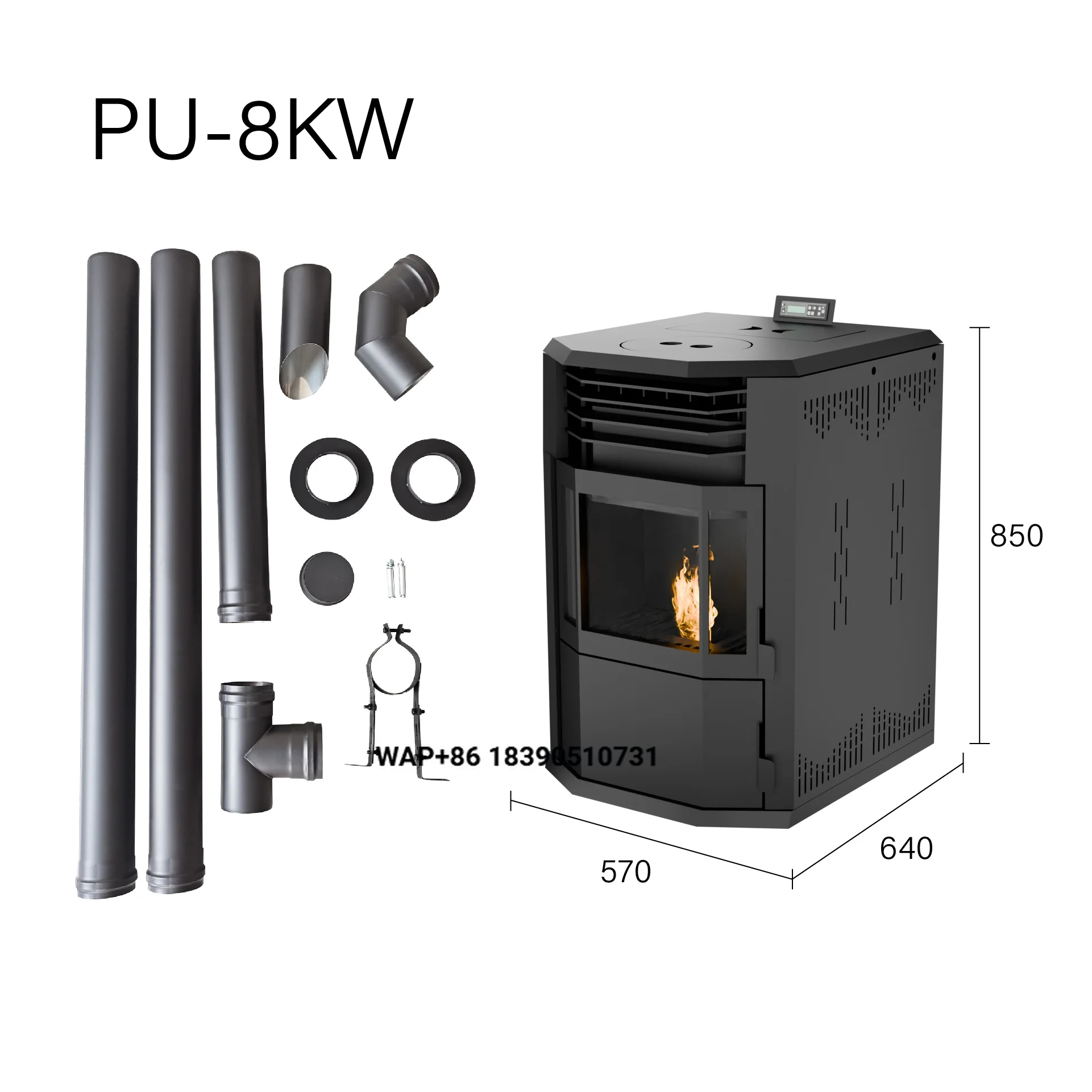 PU-120 Cast Iron Pellet Stove with WiFi Remote Control Eco-Friendly & Durable Freestanding for Modern Homes