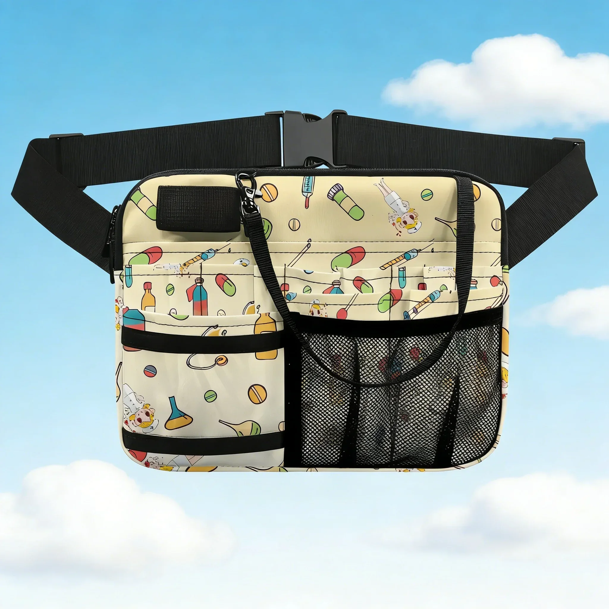 

Nurse Belt Organizer Bag, Cartoon Nurse & Syringe Print Fanny Pack, Adjustable Strap for Clinical Work