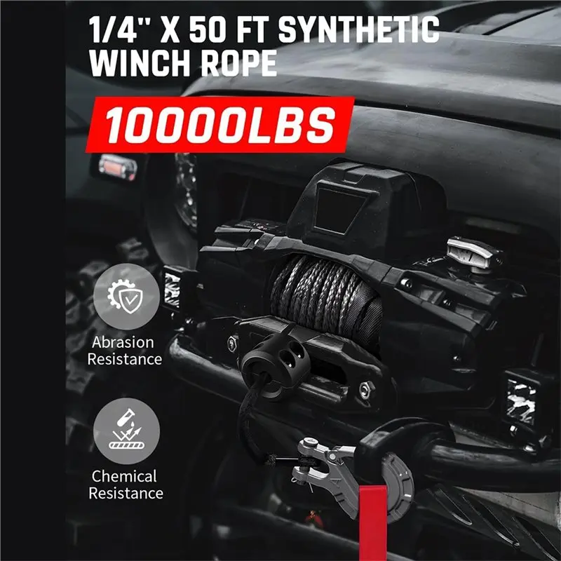 حبل ونش صناعي A19F، 1/4 بوصة × 50 قدم - 10، تصنيف 000 رطل - للمركبات الطرق الوعرة، كابل خط ونش 4WD ATV UTV