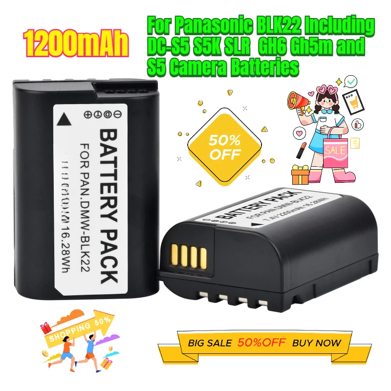 

1200mAh for Panasonic BLK22 Including DC-S5 S5K SLR GH6 Gh5m and S5 Camera Batteries