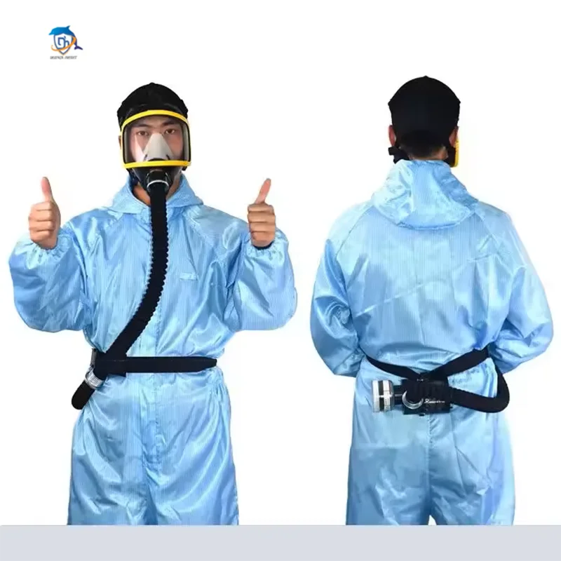 تدفق هواء ثابت كهربائي مزود بنظام تنفس قناع غاز لكامل الوجه، قناع تنفس واقي، جهاز أمان في مكان العمل