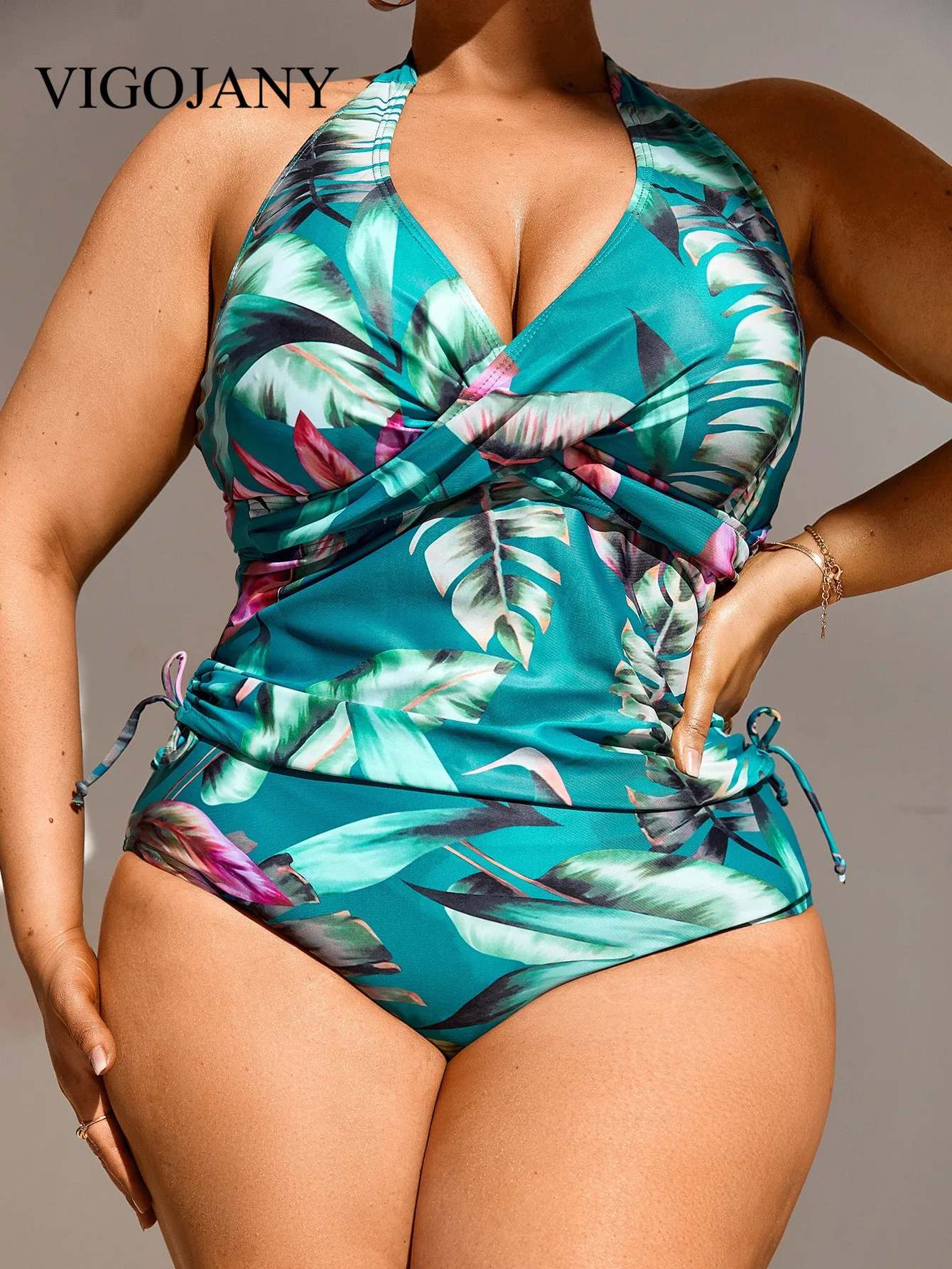 

VigoJany 2024 New Floral Print Plus Size Swimwear Women Large One Piece Swimsuit Laydies Sleveeless Backless Big Bathing Suit