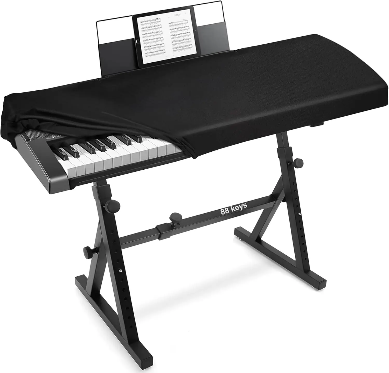 

Stretchy 88-Key Piano Keyboard Dust Cover with Music Stand Opening, Black
