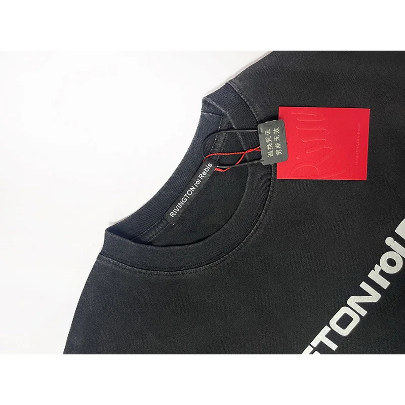 26SS بسيط كلاسيكي شعار طباعة قصيرة ولكن واسعة RRR 123 تي شيرت الرجال النساء للجنسين خمر غسلها الأسود المتضخم RRR123 تي شيرت المحملة