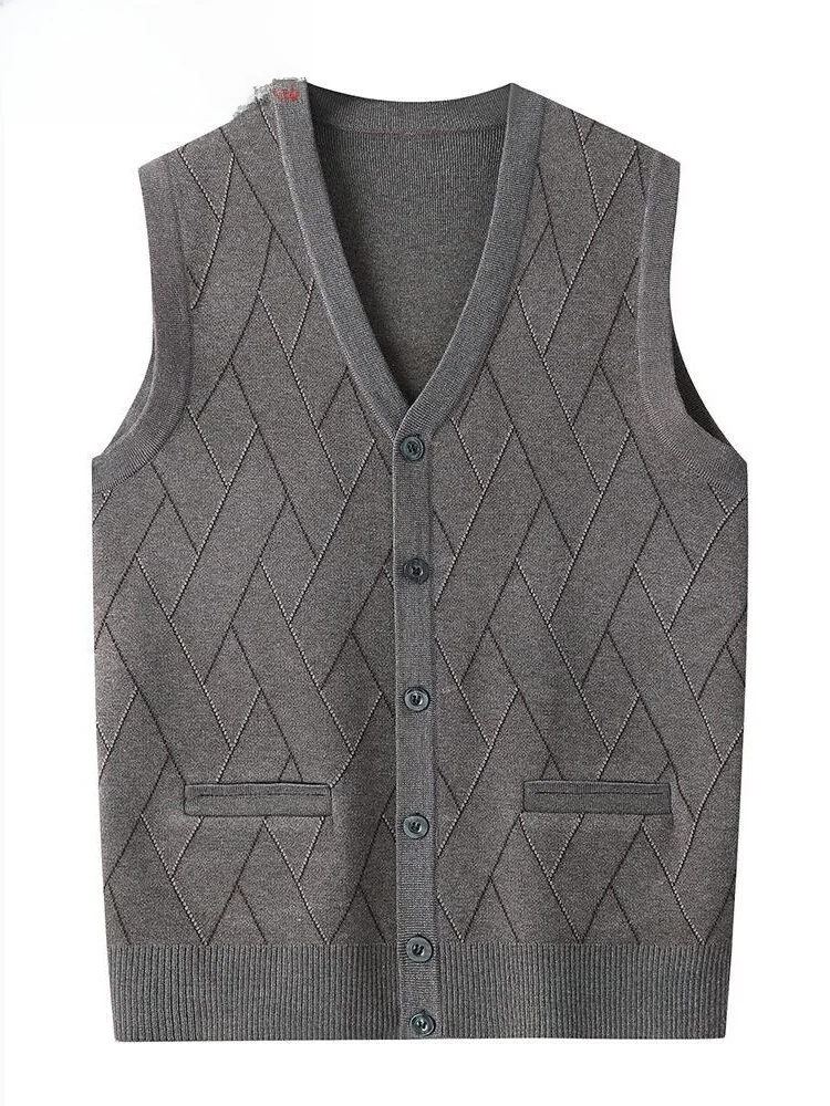 

Spring Autumn Knitted Vest Men's Dad Open Cardigan Middle Aged And ly oulder Pad andpa Sweater Jaet Busin Casual