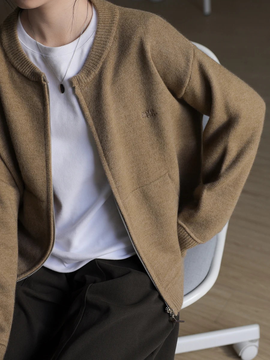 

Thi Knitted Sweater Zipper round Ne Loose Layering Women's Soft Comfortable Long Sve Cardigan Casual Ele Sle