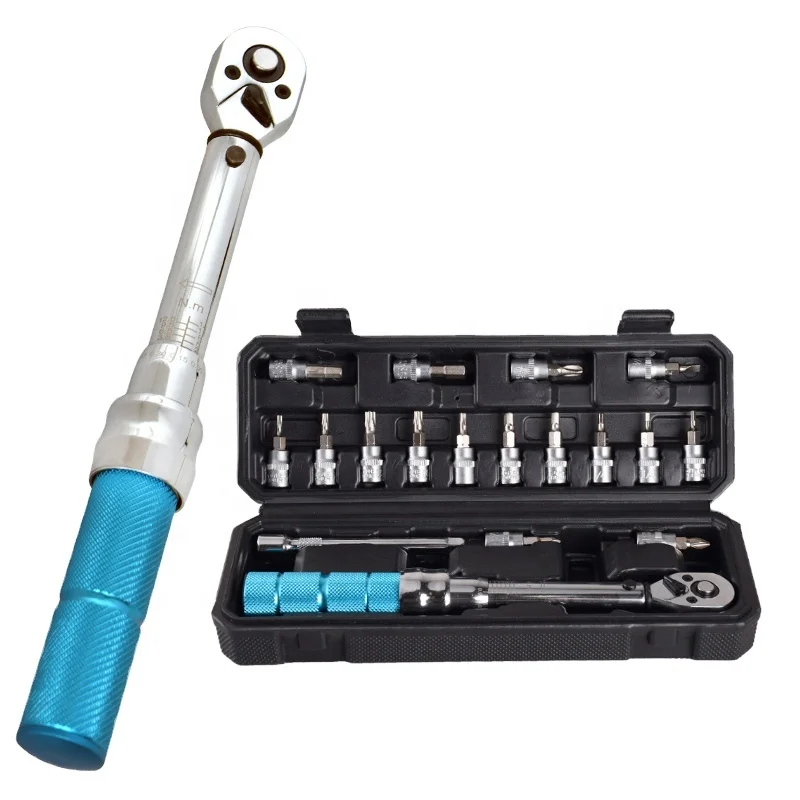 Preset adjustable torque 1/4 20NM bike repair 18pcs black plastic box ratchet torque wrench for tool sets