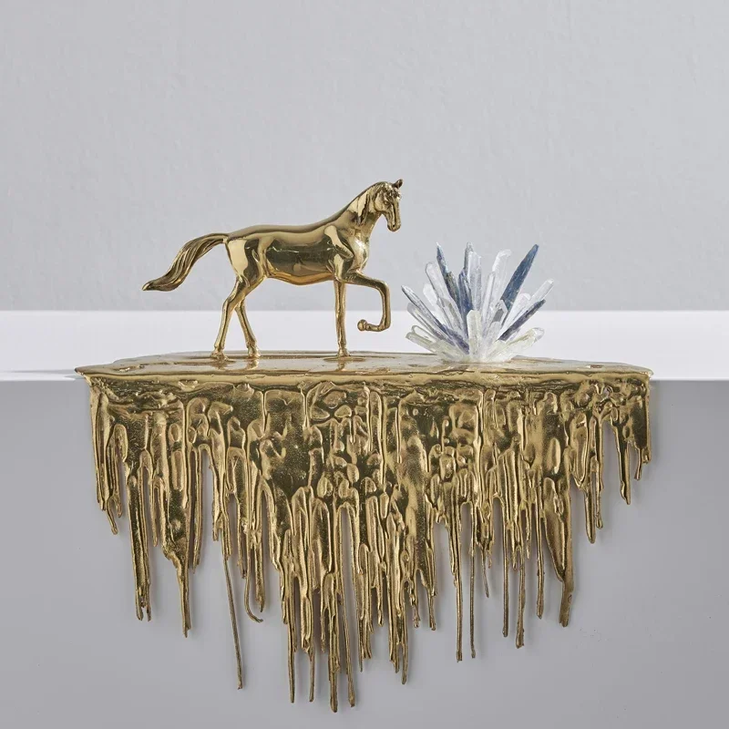 Home Decoration Accessories Living Room Gold Horse Statue Walking On The Edge Of The Waterfall Luxury Lucky Interior Soft Horse