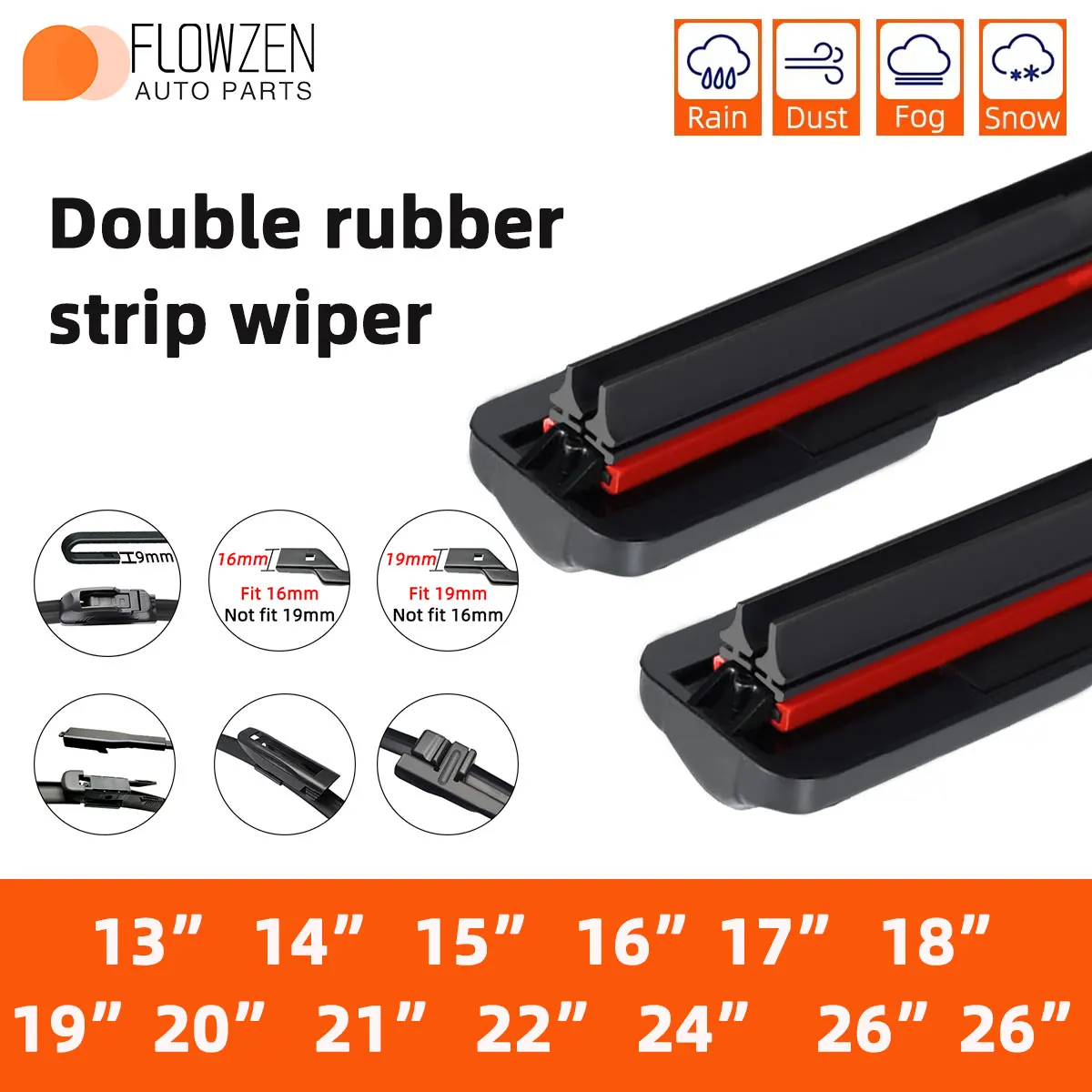 

1PC Multi Functional Double Rubber Car Front Wiper Blades Windshield Upgraded All Season Car Accessories Size Selection J Hook