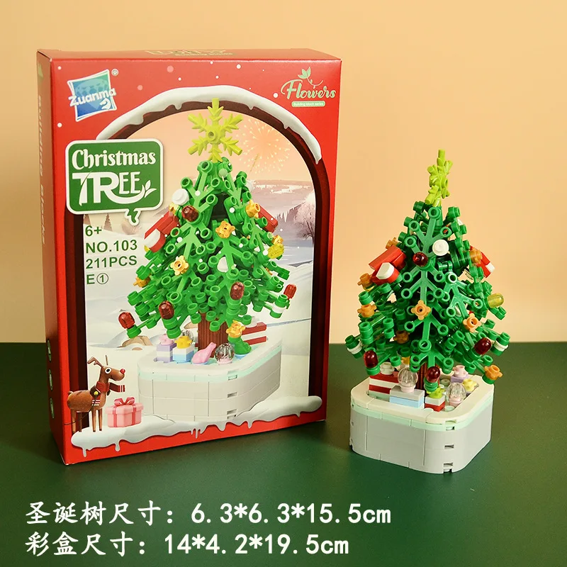 Christmas Series Tree Bonsai Building Blocks Succulents Potted Plastic Plant Bricks Home Decor Model Assemble Brick Toy for Gift