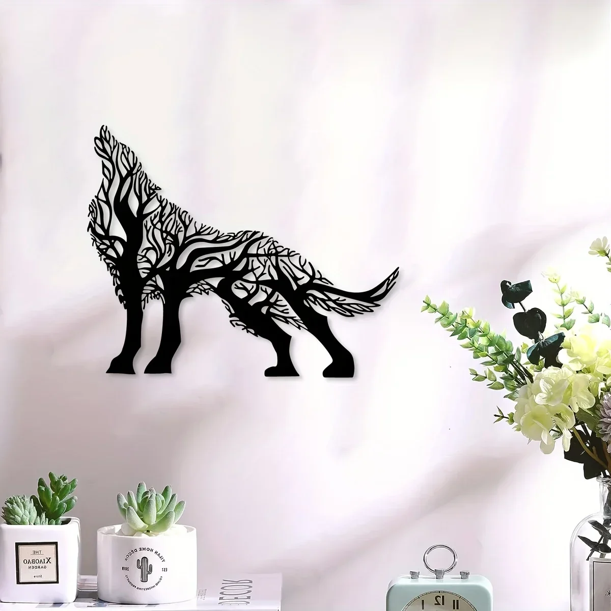 HELLOYOUNG Tree Branch Wolf Isomorphic Iron Home Decor Interior Decoration Great Choice for Living Room Wall Decoration 11.81*9.