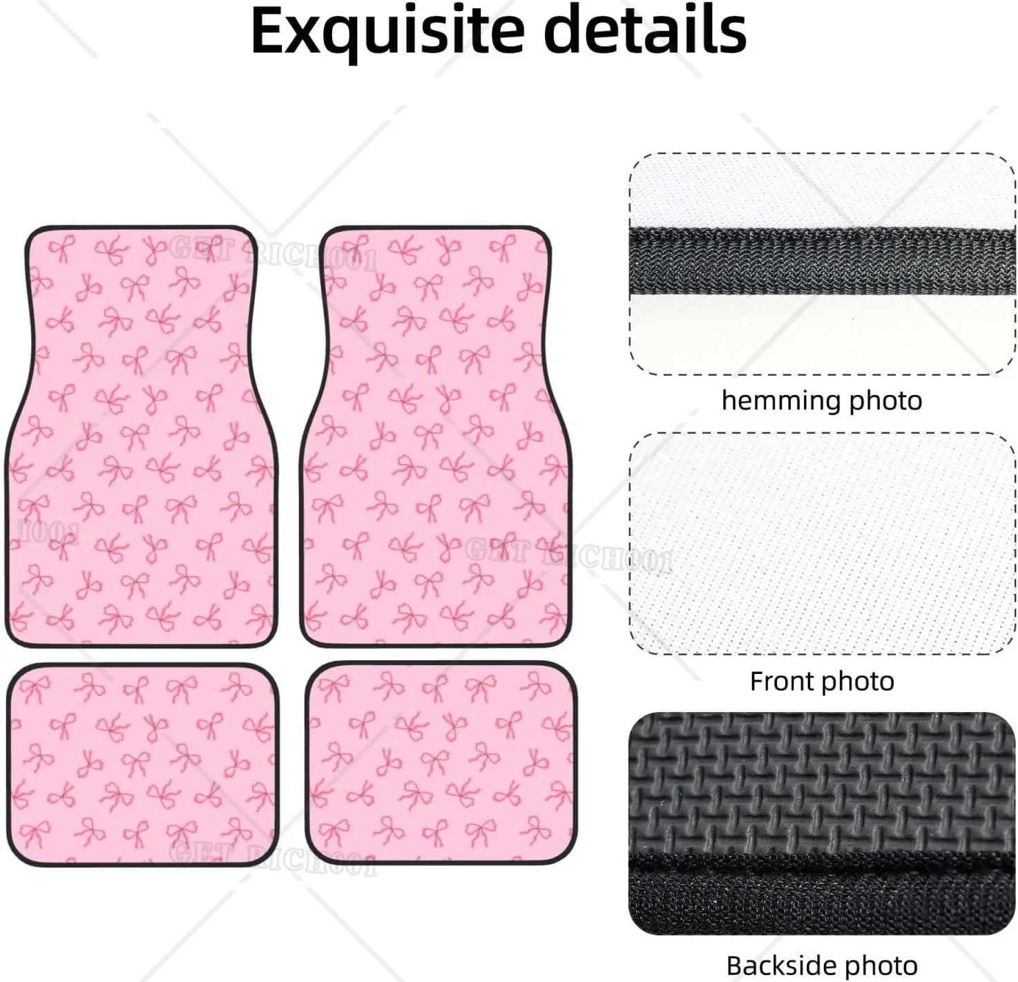 Automotive Floor Mats for Car Pink Bows Rubber All Weather Floor Mats, Car Mats Full Set of 4Pcs for Most Cars, Sedan, SUV view 4