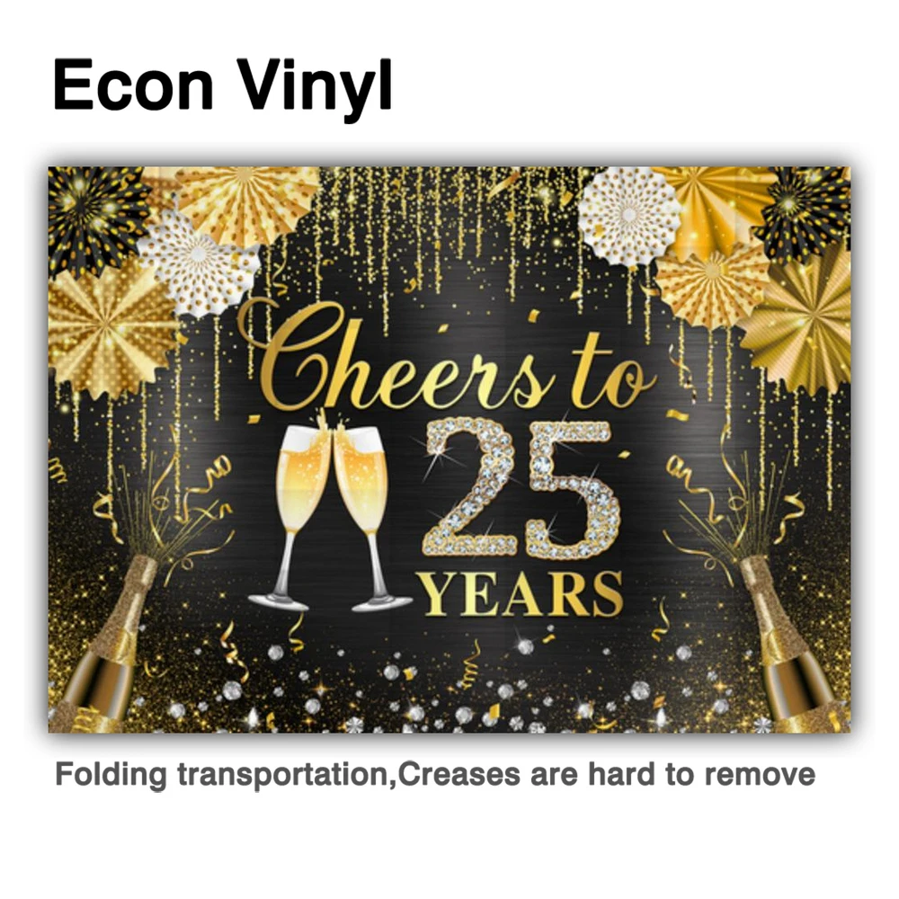 Allenjoy-telón de fondo con brillo dorado para cumpleaños, cartel decorativo para fotomatón, celebración de 25 años, abanico de papel, boda, aniversario, fiesta