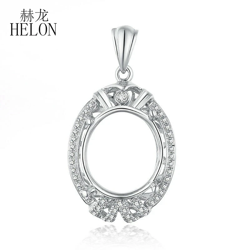 

HELON Oval 13x11mm Solid 10K White Gold Natural Diamonds Semi Mount Pendant Setting Engagement Wedding Retro Fine Jewelry