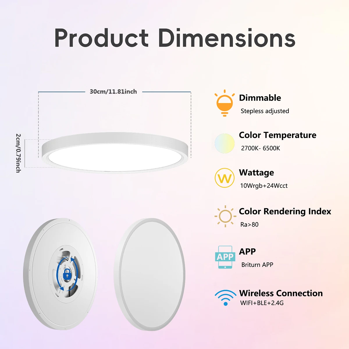 مصباح سقف ذكي واي فاي RGB + CCT LED تركيبات إضاءة السقف متوافقة مع Alexa Google Home 16 مليون متعدد الألوان 3000-6500K