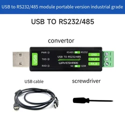 Waveshare USB To RS232/485 Serial Communication Converter FT232RNL Black Plastic For Mac Linux Android Win 11/10/8.1/8/7