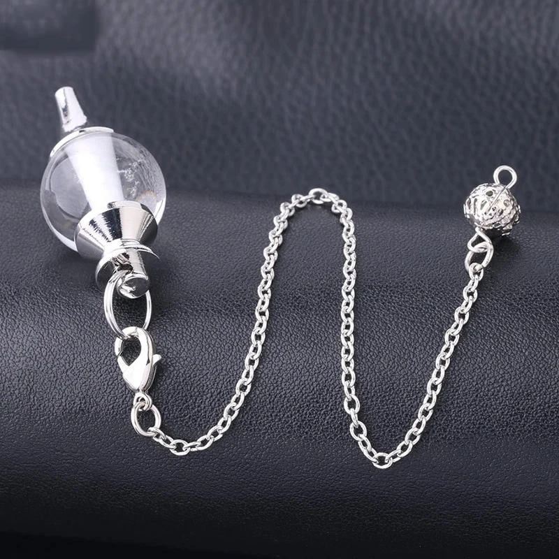 Reiki Healing Chakra Pendulum Pendants Lucky Crystal Quartz Stone Pendulum Pendant With Silvery Ball Chain Hypnosis For Necklace