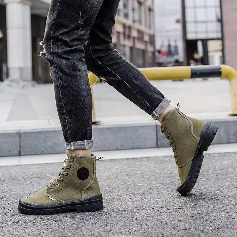 Canvas Shoes Men Boots Leisure High Top Ankle Boots Male Flat Footwear Military Boots Couple Shoes Casual Spring Autumn Boots