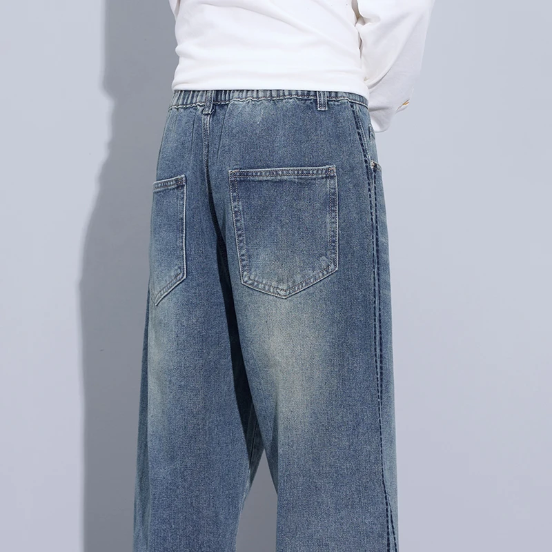 2024 New Men's Fashion Jeans Korean Style Solid Color Loose Straight Wide Leg Casual Denim Long Pants Classic Style Male