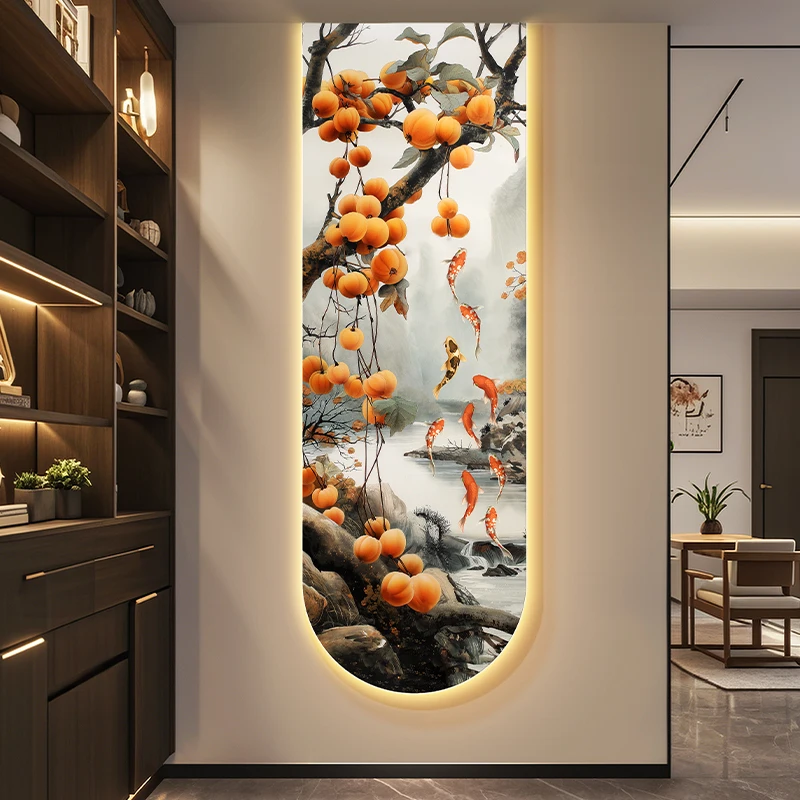 Entrance Decoration Nine Fish New Chinese Style Picture Entrance Mural Light Corridor Slender Wall Hanging Painting LED Lamps