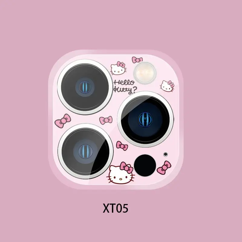 Sanrio stiker lensa ponsel, stiker lensa ponsel Hello Kitty untuk IPhone 16 Pro15 14 12 11 Pro Max kartun Mini untuk pelindung lensa kamera