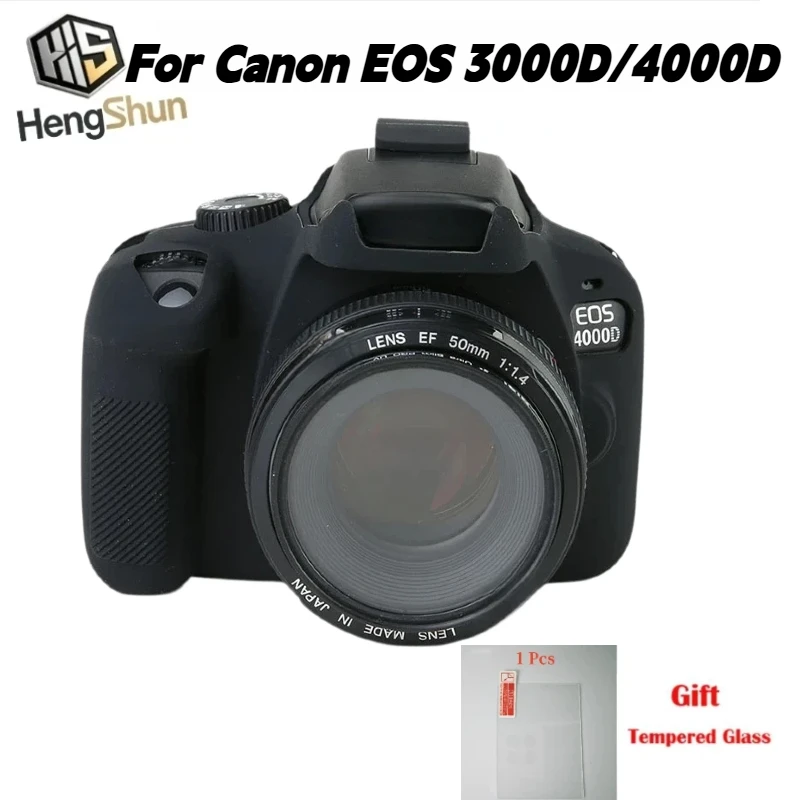 Soft Silicone Camera Protective Case For Canon EOS 3000D 4000D Anti‑Slip Shockproof Body Skin Cover + 1PCS Free Tempered Film